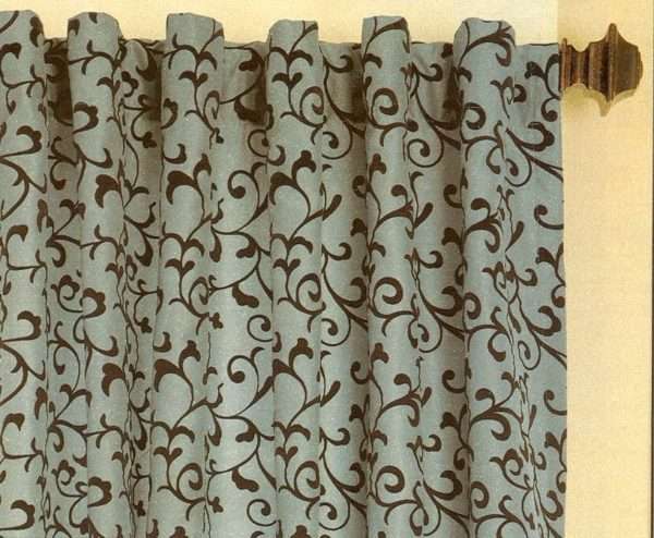Flocked Delano Scroll Faux Silk Panel Dual Header Rod Pocket Curtain Panel - CLOSE OUT