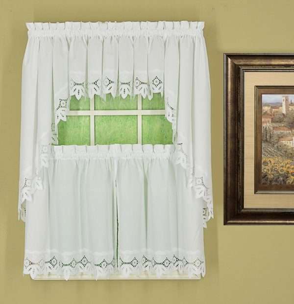 Battenburg Embroidered Kitchen Curtain Ensemble