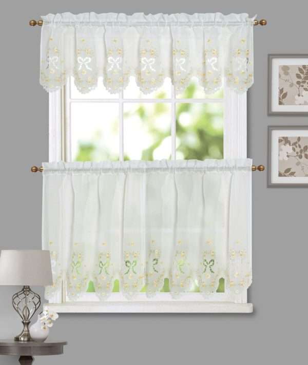 Blossoms and Bows Semi Sheer Faux Linen - Kitchen Curtains - Closing Out