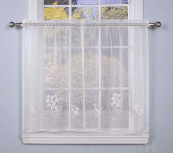 Cafe Tier Curtain Pair - Hydrangea Bouquet Faux Linen Semi -Sheer - CREAM