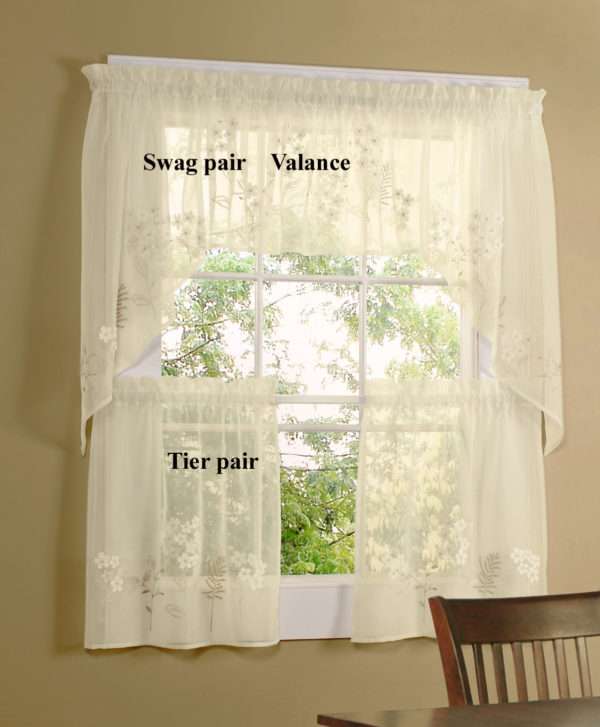 Hydrangea Bouquet Faux Linen Semi-Sheer Kitchen Curtains