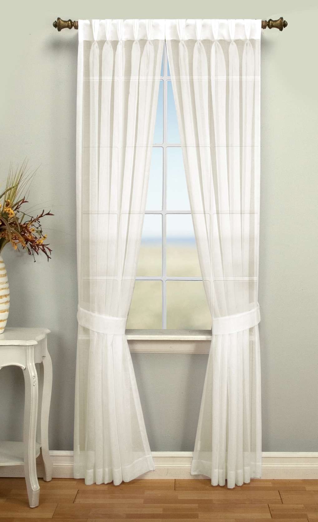 Palm Beach Semi Sheer Back Tab Panel Pair with Pinch Pleated Front