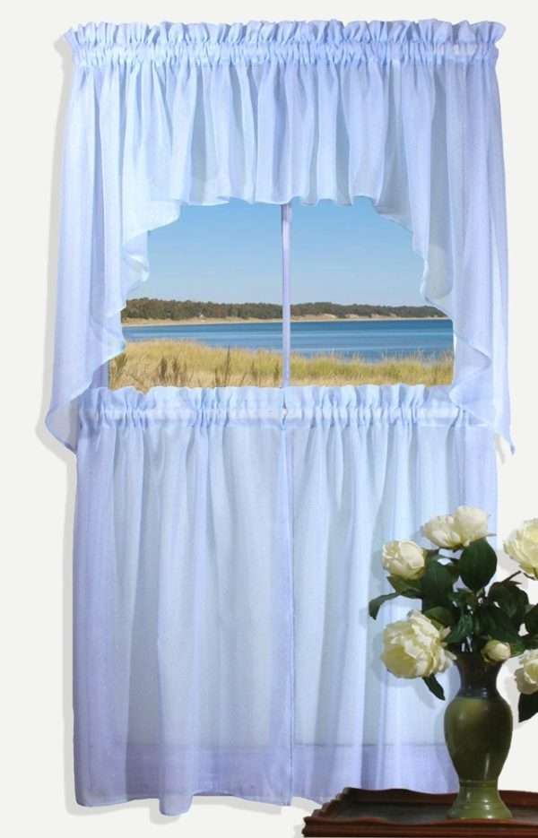 Sea Glass Semi Sheer Cafe Tier Curtains and Swags - Image 2