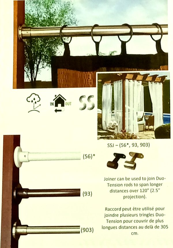 Decorative 3/4 inch diameter Tension Rod - Indoor / Outdoor (includes ceiling mount)