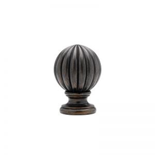 Wood Resin Reeded Ball Finial Pair - Select Wood